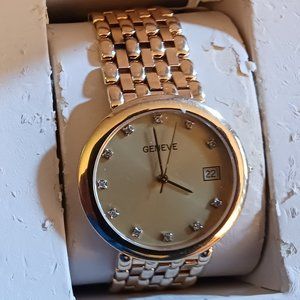 Geneve Men's 35mm 14k Yellow Gold/Diamond Markers Champagne Dial Swiss Watch+Box